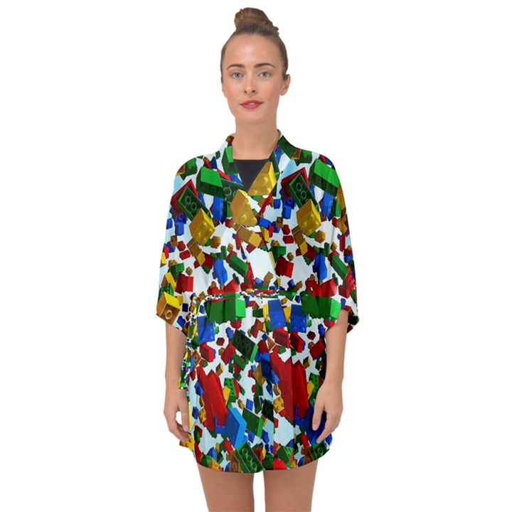 Falling Lego Bricks, Desenho Half Sleeve Chiffon Kimono