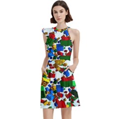 Falling Lego Bricks, Desenho Cocktail Party Halter Sleeveless Dress With Pockets