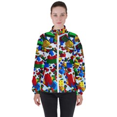 Falling Lego Bricks, Desenho Women s High Neck Windbreaker by kyorashop23