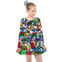 Falling Lego Bricks, Desenho Kids  Long Sleeve Dress by kyorashop23