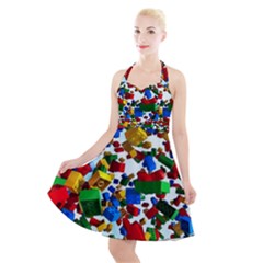 Falling Lego Bricks, Desenho Halter Party Swing Dress  by kyorashop23