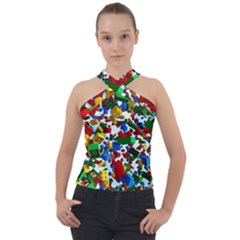 Falling Lego Bricks, Desenho Cross Neck Velour Top by kyorashop23