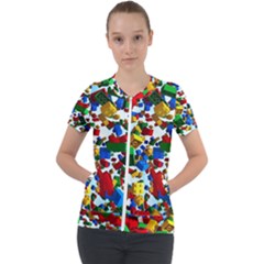 Falling Lego Bricks, Desenho Short Sleeve Zip Up Jacket by kyorashop23