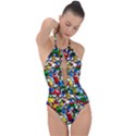 Falling Lego Bricks, Desenho Plunge Cut Halter Swimsuit View1