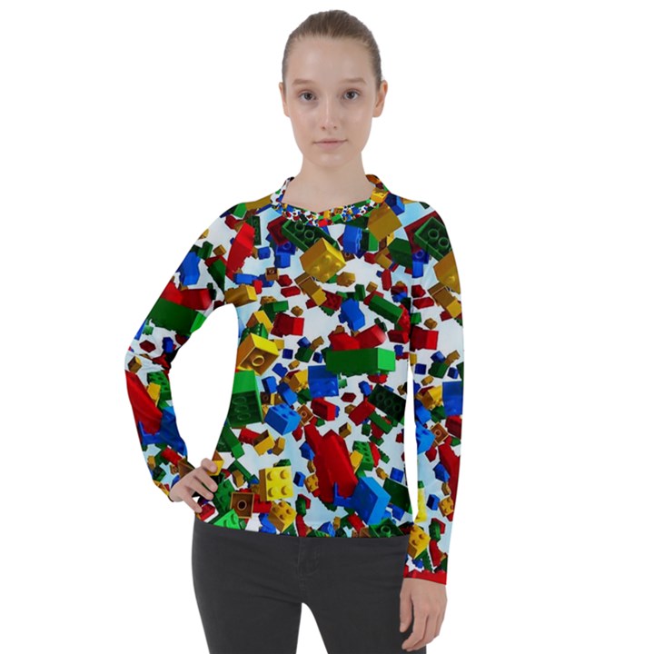 Falling Lego Bricks, Desenho Women s Pique Long Sleeve T-Shirt