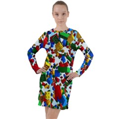 Falling Lego Bricks, Desenho Long Sleeve Hoodie Dress