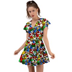 Falling Lego Bricks, Desenho Flutter Sleeve Wrap Dress