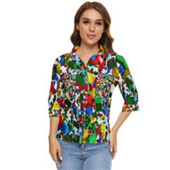 Falling Lego Bricks, Desenho Women s Quarter Sleeve Pocket Shirt