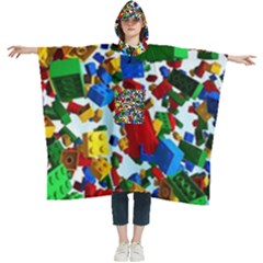 Falling Lego Bricks, Desenho Women s Hooded Rain Ponchos by kyorashop23