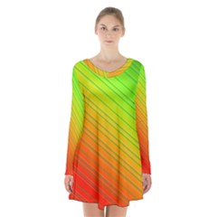 Orange Green Gradient Hunter Long Sleeve Velvet V-neck Dress