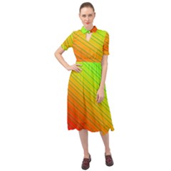 Orange Green Gradient Hunter Keyhole Neckline Chiffon Dress