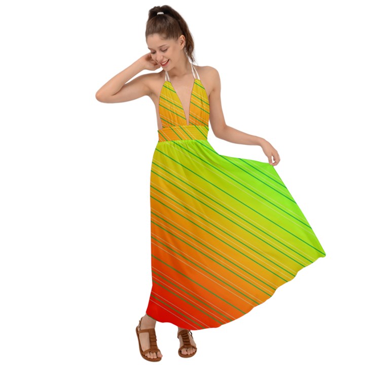 Orange Green Gradient Hunter Backless Maxi Beach Dress