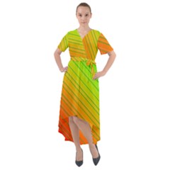 Orange Green Gradient Hunter Front Wrap High Low Dress