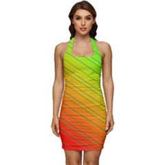 Orange Green Gradient Hunter Sleeveless Wide Square Neckline Ruched Bodycon Dress