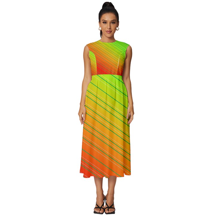 Orange Green Gradient Hunter Sleeveless Round Neck Midi Dress