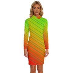 Orange Green Gradient Hunter Long Sleeve Shirt Collar Bodycon Dress