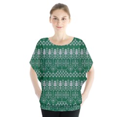 Christmas Knit Digital Batwing Chiffon Blouse