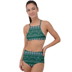 Christmas Knit Digital Halter Tankini Set