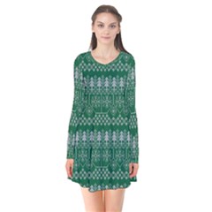 Christmas Knit Digital Long Sleeve V-neck Flare Dress