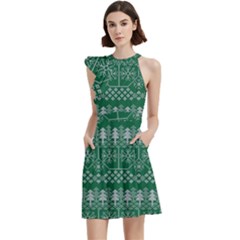 Christmas Knit Digital Cocktail Party Halter Sleeveless Dress With Pockets