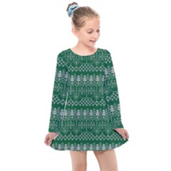 Christmas Knit Digital Kids  Long Sleeve Dress