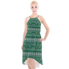 Christmas Knit Digital High-low Halter Chiffon Dress 