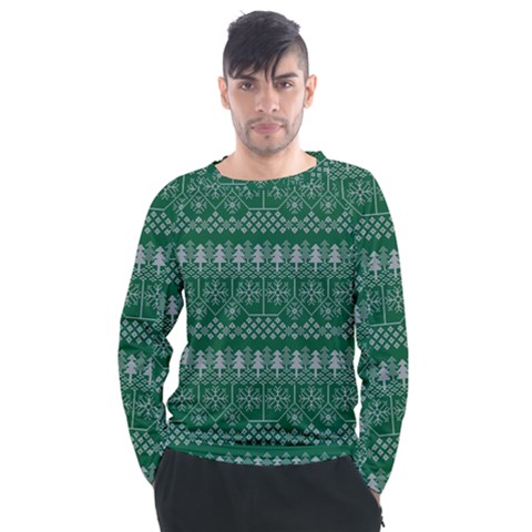 Christmas Knit Digital Men s Long Sleeve Raglan T-shirt by Mariart