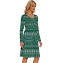 Christmas Knit Digital Long Sleeve Dress With Pocket View3