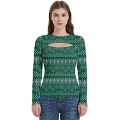 Christmas Knit Digital Women s Cut Out Long Sleeve T-shirt