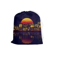 Abstract City Retro Sunset Night Drawstring Pouch (large) by Bedest