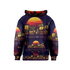 Abstract City Retro Sunset Night Kids  Pullover Hoodie