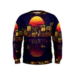 Abstract City Retro Sunset Night Kids  Sweatshirt