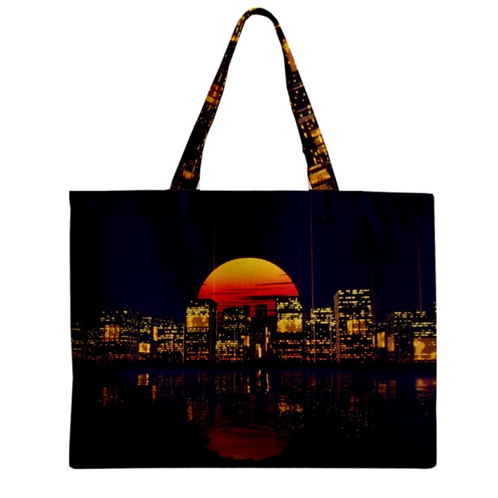 Abstract City Retro Sunset Night Zipper Mini Tote Bag