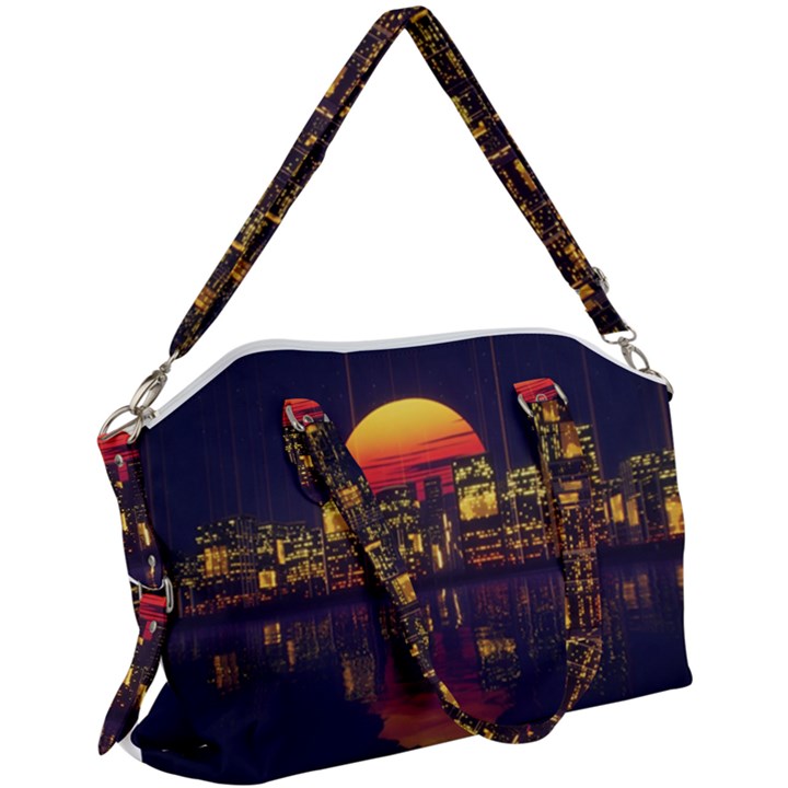 Abstract City Retro Sunset Night Canvas Crossbody Bag