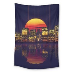 Abstract City Retro Sunset Night Large Tapestry by Bedest