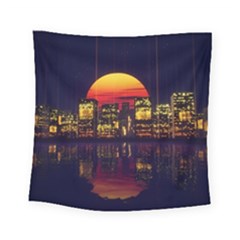 Abstract City Retro Sunset Night Square Tapestry (small)