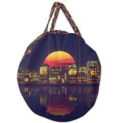 Abstract City Retro Sunset Night Giant Round Zipper Tote by Bedest