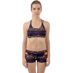 Abstract City Retro Sunset Night Back Web Gym Set