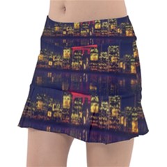 Abstract City Retro Sunset Night Classic Tennis Skirt