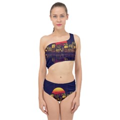 Abstract City Retro Sunset Night Spliced Up Two Piece Swimsuit