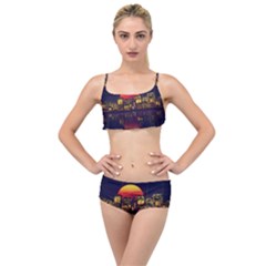 Abstract City Retro Sunset Night Layered Top Bikini Set by Bedest