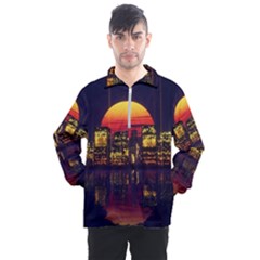 Abstract City Retro Sunset Night Men s Half Zip Pullover