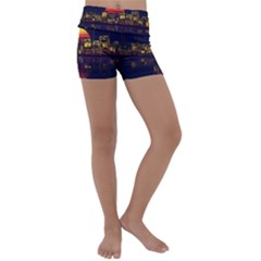 Abstract City Retro Sunset Night Kids  Lightweight Velour Yoga Shorts by Bedest