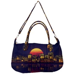 Abstract City Retro Sunset Night Removable Strap Handbag by Bedest