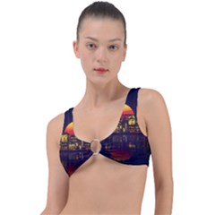 Abstract City Retro Sunset Night Ring Detail Bikini Top by Bedest