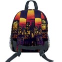 Abstract City Retro Sunset Night Kids  Age 5-10 Lightweight School Backpack with Side Pockets View2