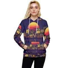 Abstract City Retro Sunset Night Women s Lightweight Drawstring Hoodie