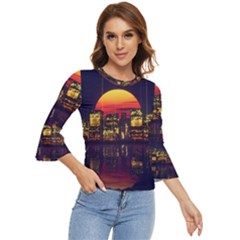 Abstract City Retro Sunset Night Bell Sleeve Top