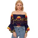 Abstract City Retro Sunset Night Off Shoulder Flutter Bell Sleeve Top View1