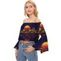 Abstract City Retro Sunset Night Off Shoulder Flutter Bell Sleeve Top View2